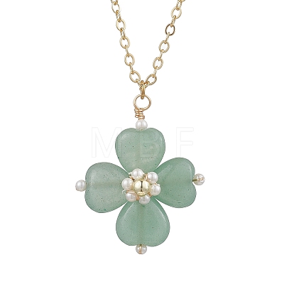 Natural Green Aventurine Clover Shamrock Pendant Necklaces NJEW-JN05170-02-1