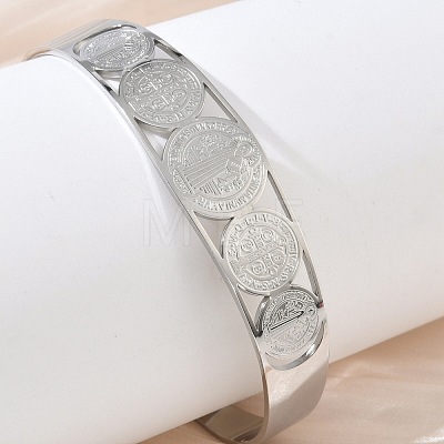Religion 201 Stainless Steel Saint Benedict Hollow Open Cuff Bangles SA-CBA3211-01P-1