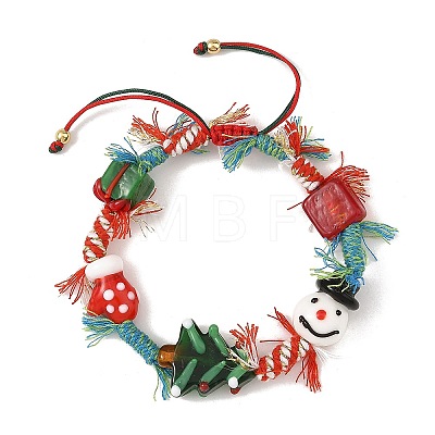 Christmas Handmade Lampwork Braided Bead Bracelets BJEW-TA00765-01-1