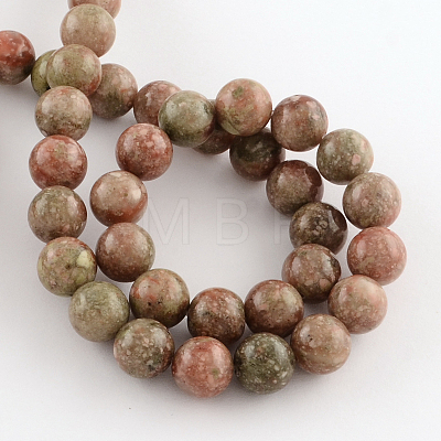 Natural Unakite Gemstone Round Bead Strands G-R289-4mm-1