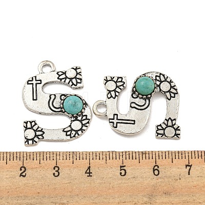 Synthetic Turquoise & Alloy Pendants PALLOY-H146-01AS-S-1