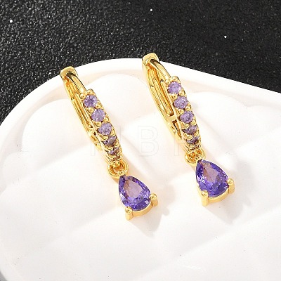 Brass Micro Pave Cubic Zirconia Hoop Dangle Earrings KK-Z166-13G-01-1
