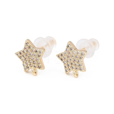Brass Clear Cubic Zirconia Stud Earring Findings EJEW-A155-03F-G-1