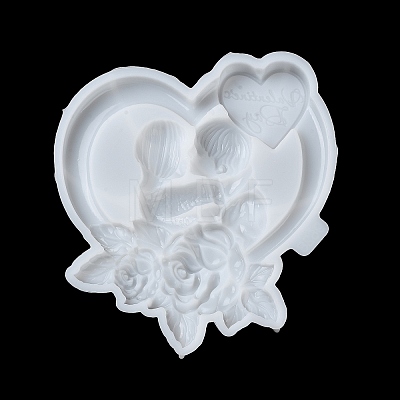 Valentine's Day Heart with Lovers & Flower DIY Wall Decoration Silicone Molds DIY-G096-02-1