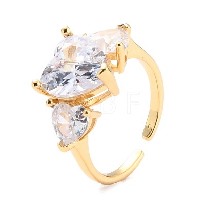 Heart Cubic Zirconia Crystal Wide Band Ring for Girl Women ZIRC-C025-09G-1