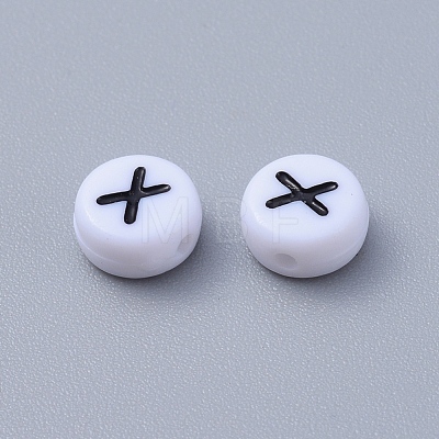 Flat Round with Letter X Acrylic Beads X-PL37C9070-X-1