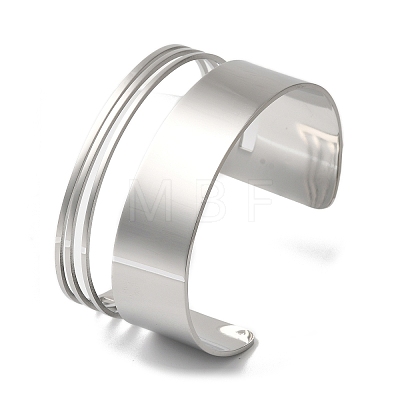 Titanium Steel Hollow Striped Open Cuff Bangles for Women BJEW-G719-06P-1