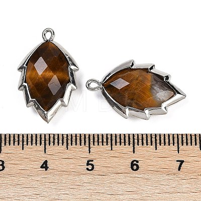 Natural Tiger Eye Faceted Leaf Pendants G-I375-04P-26-1