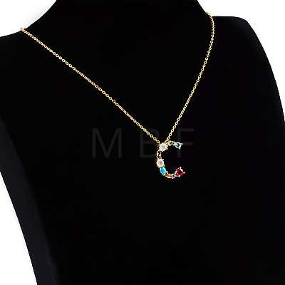 Golden Brass Micro Pave Cubic Zirconia Initial Pendants Necklaces NJEW-S069-JN002-C-1