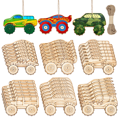 36Pcs 6 Styles Car Unfinished Blank Wooden Pendants Set for Painting Arts AJEW-WH0752-598-1