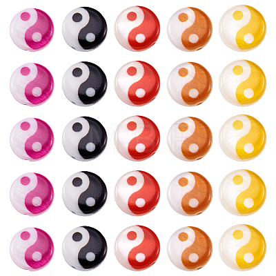 30Pcs 5 Colors Printed Natural Freshwater Shell Beads SHEL-TA0001-10-1