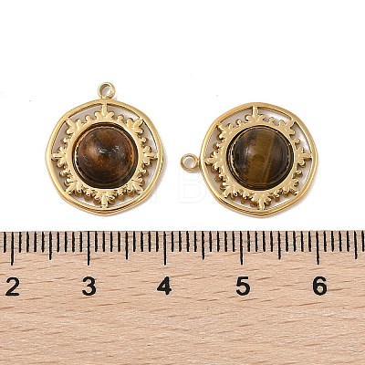 304 Stainless Steel Pave Natural Tiger Eye Pendants STAS-P380-21G-02-1