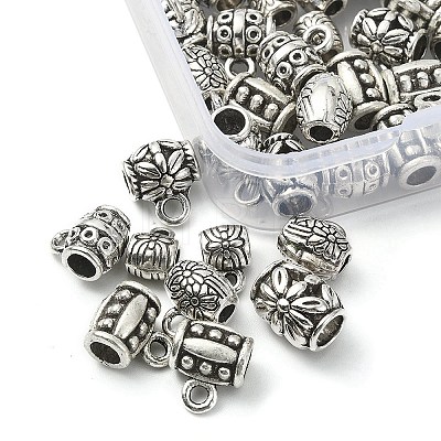 50Pcs 5 Style Tibetan Style Alloy Barrel Carved Flower Bail Beads FIND-YW0003-18-1
