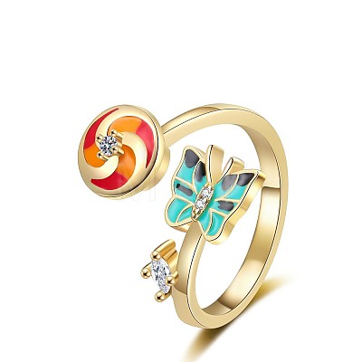 Windmill & Butterfly Rotating Ring with Zircon and Enamel PW-WG1D158-02-1