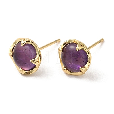 Natural Amethyst Flat Round Stud Earrings EJEW-A099-02G-1