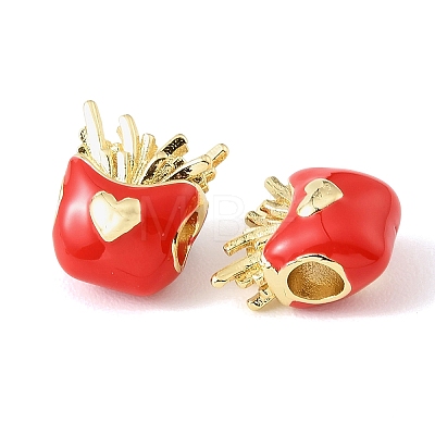 French Fries with Heart Brass Enamel European Beads KK-CBA9CBD-04G-1