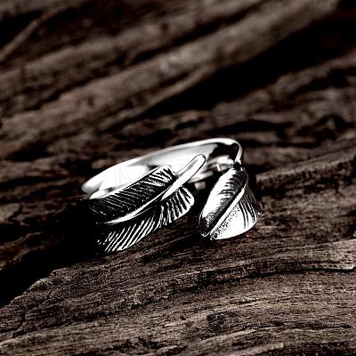 Fashionable Unisex 316L Surgical Stainless Steel Feather Cuff Rings RJEW-BB09945-10-1