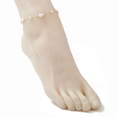 Summer Beach Natural White Shell Link Chain Anklets AJEW-AN00771-02-1