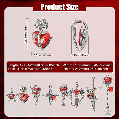 16Pcs 8 Styles Alloy & Resin Rhinestone Pendants FIND-CJ0005-96-1