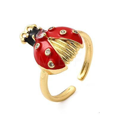 Brass Enemel Micro Pave Clear Cubic Zirconia Open Cuff Rings for Women RJEW-I111-05G-03-1