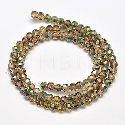 Faceted(32 Facets) Round Half Rainbow Plated Electroplate Glass Beads Strands EGLA-J130-HR15-1