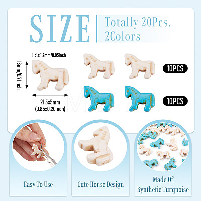 20Pcs 2 Colors Synthetic Turquoise Dyed Horse Beads G-TA0003-18B-1