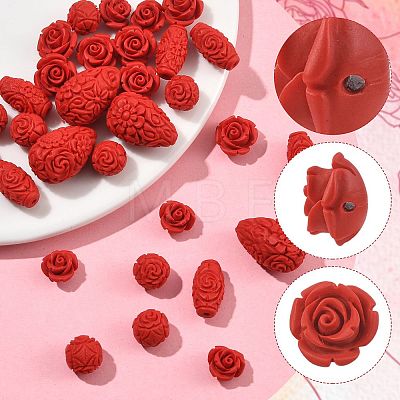 32Pcs 5 Styles Cinnabar Beads CARL-FS0001-01-1