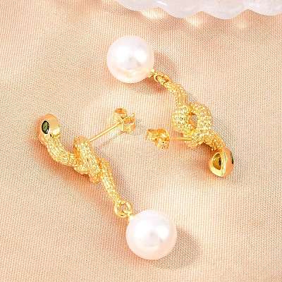 Snake Brass Micro Pave Cubic Zirconia Stud Earrings EJEW-K249-13G-1