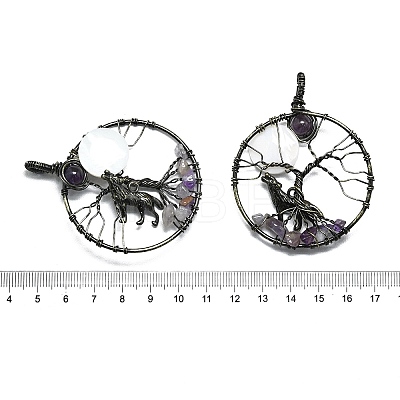 Natural Amethyst and White Shell Copper Wire Wrapped Big Pendants G-K404-01AB-1