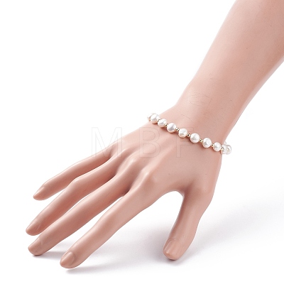 Natural Pearl Beaded Bracelet with Word Good Luck Brass Charm for Women BJEW-JB08165-02-1