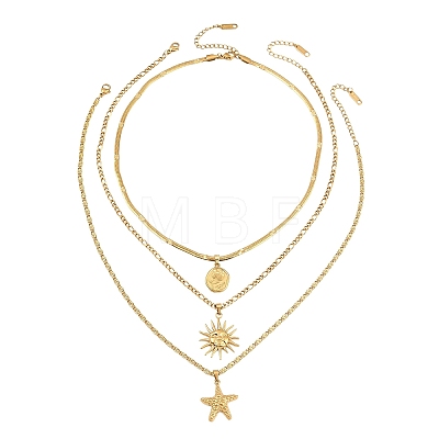 Ocean 304 Stainless Steel Sun Starfish Disc Pendant 3 Layer Necklaces for Women SA-CBA9AC8-01G-1