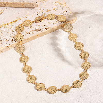 Vintage Alloy Textured Coin Link Chain Necklaces with OT Clasps for Women FS-WG489F5-01-1