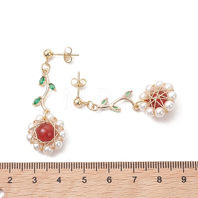 Flower 304 Stainless Steel Cubic Zirconia Dangle Stud Earrings EJEW-TA00800-03-1