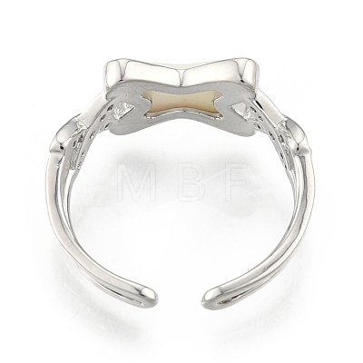 Clear Cubic Zirconia Letter X Open Cuff Ring RJEW-N039-11P-1