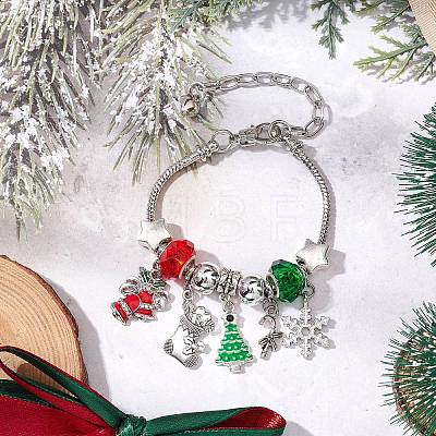 Christmas Theme Glass & Alloy European Beads Bracelets for Women BJEW-JB11198-03-1