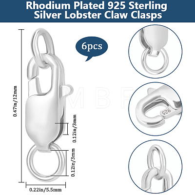 6Pcs 925 Sterling Silver Lobster Claw Clasps STER-BBC0007-28B-1