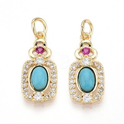 Synthetic Turquoise Rectangle with Flower Pendants KK-N258-16G-1