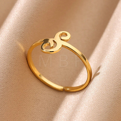 Adjustable 201 Stainless Steel Letter Open Cuff Rings for Women FS-WG61269-19-1