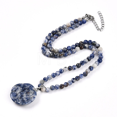 Natural Blue Spot Jasper 4.5mm Round Beaded Flower Pendant Necklaces NJEW-T016-04D-1