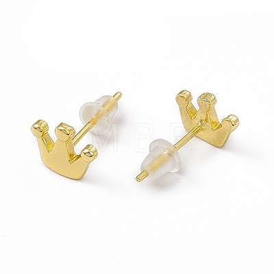 Brass Crown Stud Earrings for Women EJEW-P211-05G-1