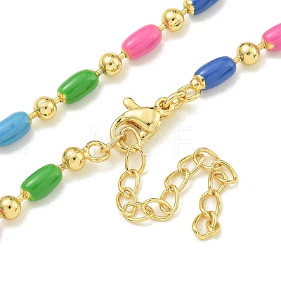 Brass Enamel Column Link Chain Necklaces NJEW-H039-10B-02G-1