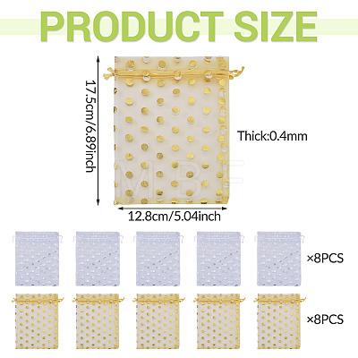 16Pcs 2 Colors Hot Stamping Polka Dot Organza Jewelry Drawstring Bags ABAG-TADJ0001-06D-1