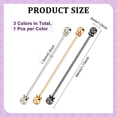 3Pcs 3 Colors Brass Kilt Pins AJEW-ME0002-88-1