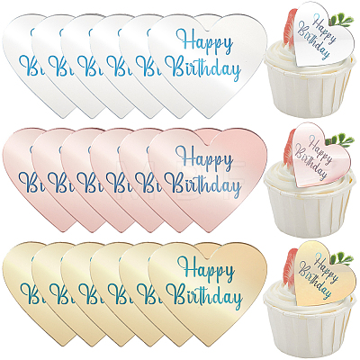 21Pcs 3 Colors Mirror Effect Acrylic Birthday Cupcake Insert Card Decoration AJEW-SP0001-67C-1