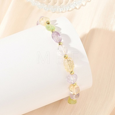 Natural Multi Color Quartz & Brass Nuggets Beaded Bracelets BJEW-JB14230-1