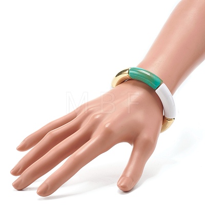 Curved Tube Beads Stretch Bracelet for Girl Women BJEW-JB06941-02-1