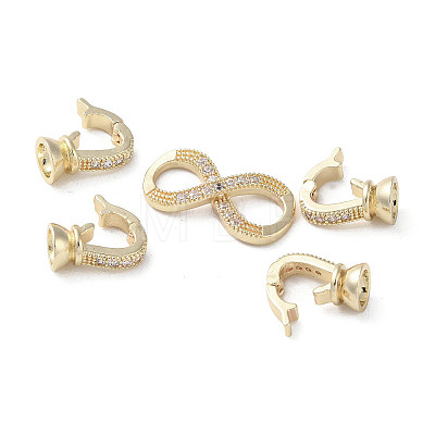 Rack Plating Brass with Clear Cubic Zirconia Fold Over Clasps KK-G489-02G-1