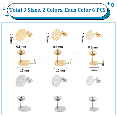 Unicraftale 36Pcs 6 Styles 304 Stainless Steel Stud Earring Findings STAS-UN0056-38-1