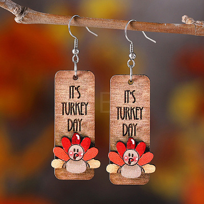 Turkey Pattern Wood Dangle Earrings FS-WGDB545-01-1