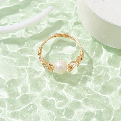 Natural Pearl Finger Ring RJEW-JR00580-1